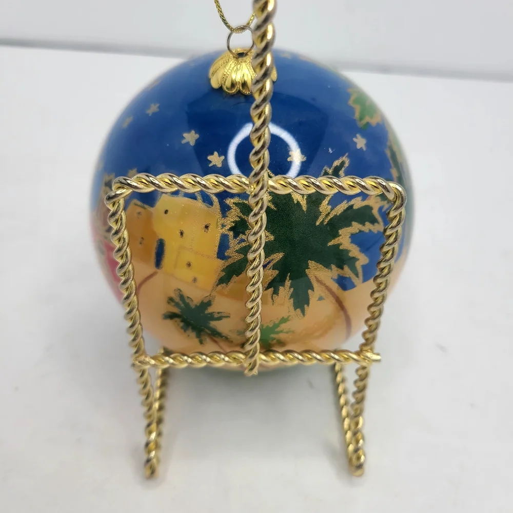 Pier 1 Li Bien Hand Blown Glass Hand Painted Nativity Scene Large Ornament 2010